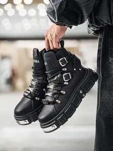 Men's High-Top Thick Sole Gothic Platform Shoes, Punk Style Motorcycle Boots Size 39-46, Trendy Streetwear Footwear