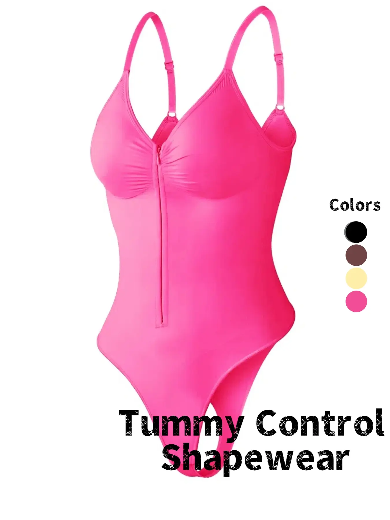 Women's Seamless Compression Shapewear Bodysuit, Front Zipper Design, Tummy Control Thong Style, All Seasons Wearable, Breathable, Comfortable Fit, Underwear