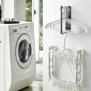 Punch-Free Magnetic Hanger Stacker, Washing Machine Side Storage Holder, Multifunctional Wall Mount Organizer for Closet, Laundry Room, Balcony