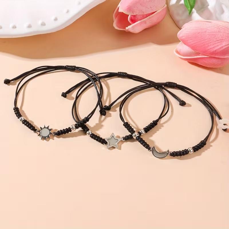 This set of three simple and stylish retro glow-in-the-dark bracelets features the sun, moon, and stars, making them a creative holiday gift for couples, close friends, besties, and brothers mini, gifts.