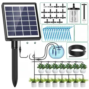 B BRAZIFY Solar Automatic Watering Kit for Garden with 15m Hose & Timer for Balconies Flower Pots & Plants - Adjustable Flow Design & Intelligent Alarm System