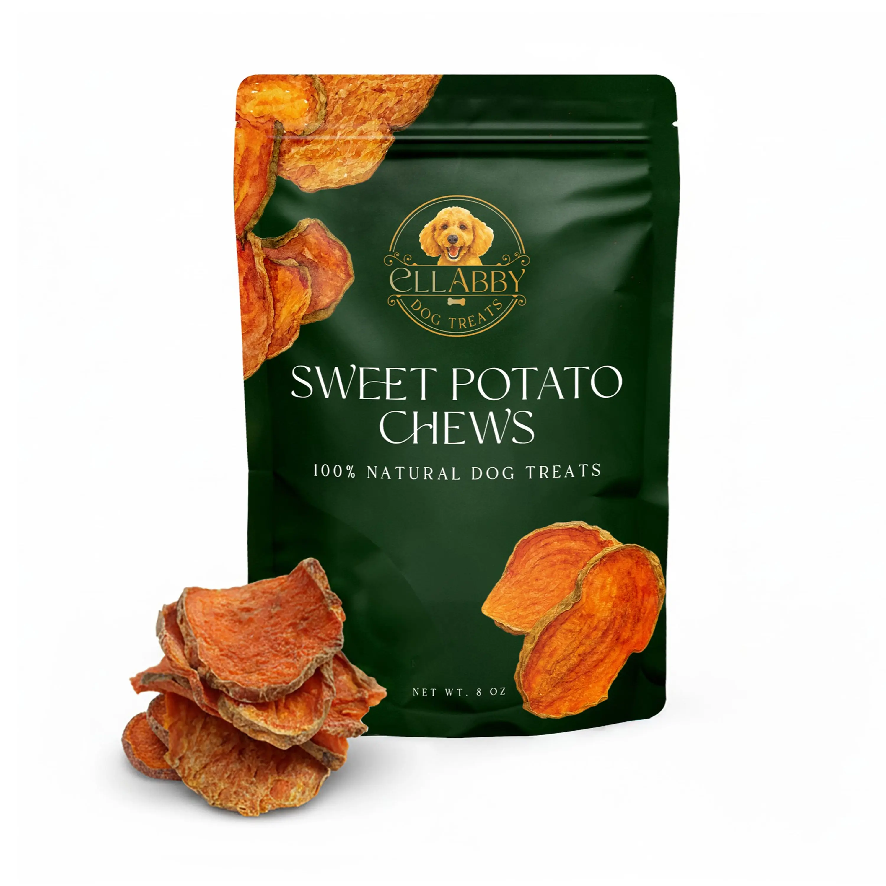 Ellabby Sweet Potato Chews 8 oz - Ella and Abby LLC Dehydrated Sweet Potato Slices for Dogs, 100% Natural, Grain-Free, Low Calorie, High Fiber, Gluten-Free, All Ages, Antioxidant Powerhouse, Digestive Support