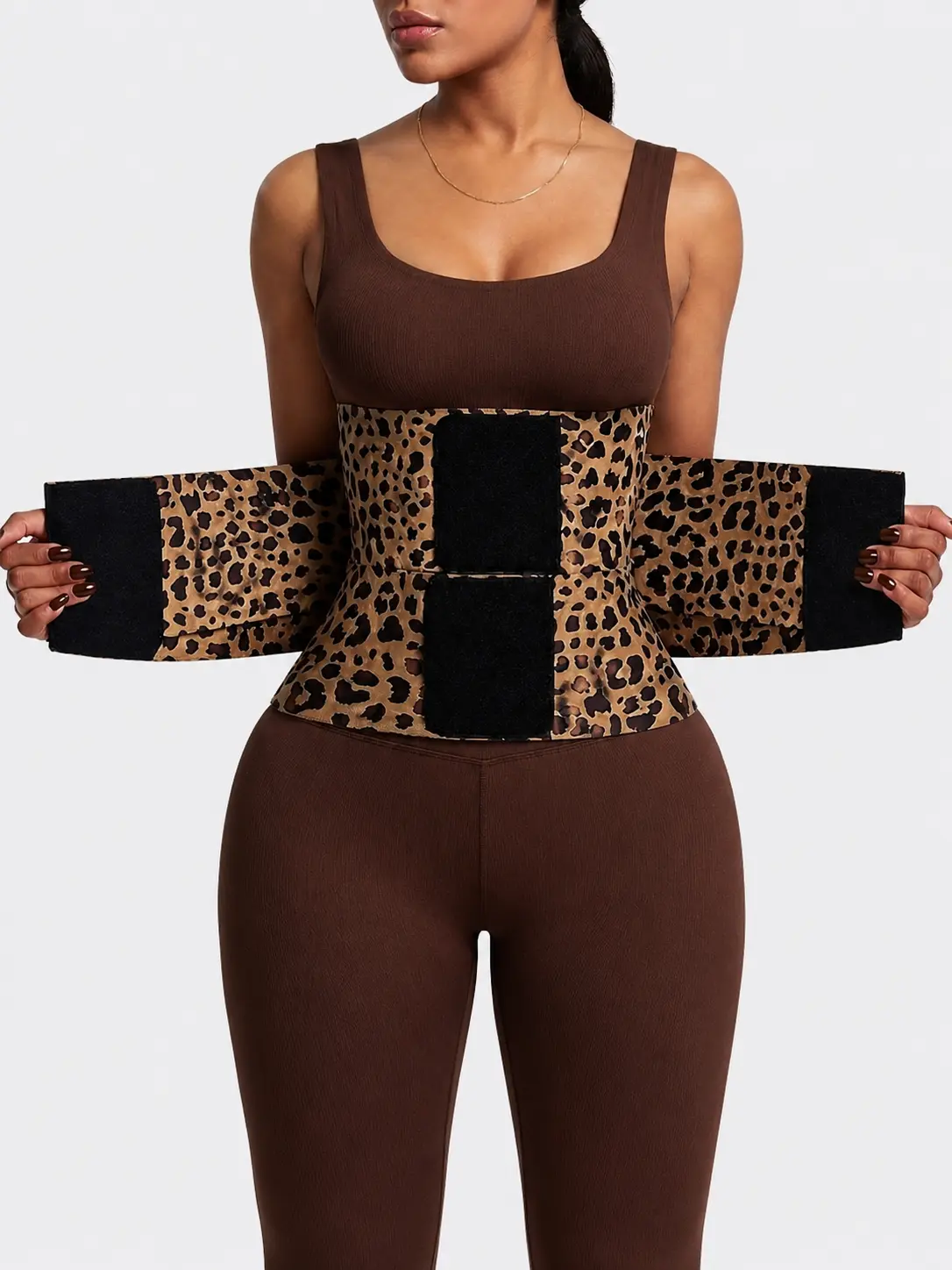 HAGIG Leopard Print Waist Trainer Belt Adjustable Compression Wrap Back Support Women