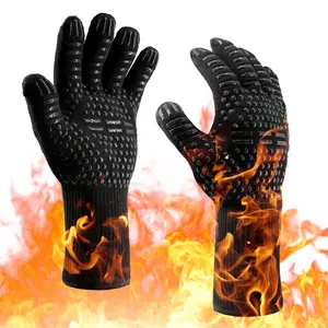 BBQ Gloves, Oven Gloves 1472℉ Extreme Heat Resistant, Heat Resistant BBQ Gloves for Hot Temperature Cooking, Barbecue Grilling or Baking Bread Pizza, Safe Oven Mittens with Fingers,Grilling Gloves Silicone Non-Slip ,Kitchen Safe Cooking grip oveglove the