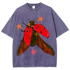 Sparkling Ladybug Unisex Vintage Washed Tee | Oversized Distressed Colorful T-Shirt | Nature Theme Streetwear