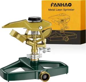 FANHAO Heavy Duty Pulsating Impact Lawn Sprinkler with Metal Base, 100% Metal 360°Adjustable Circular Zinc Impulse Sprinkler for Large Area Lawn & Yard Irrigation