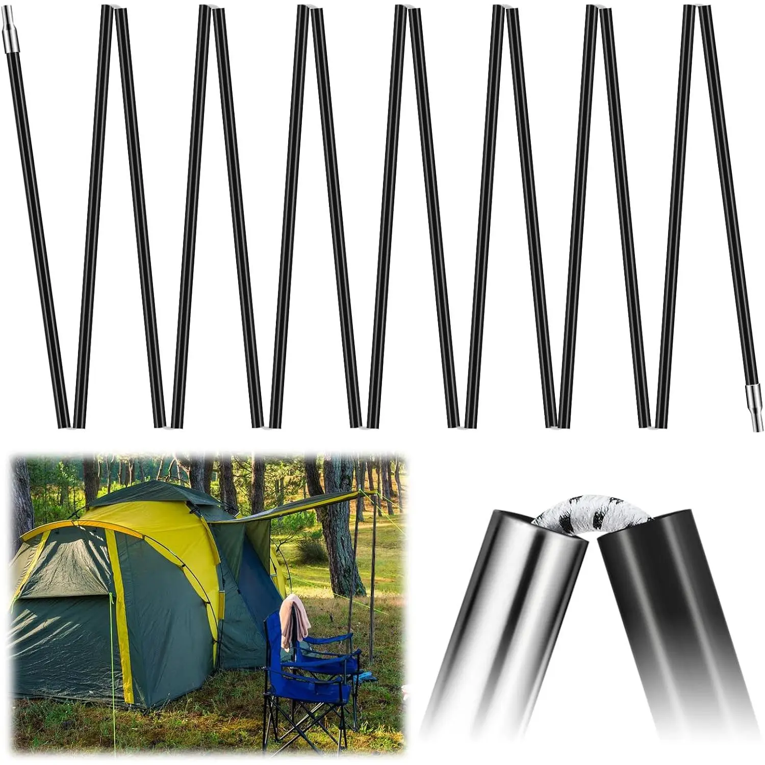 Fiberglass Tent Poles Replacement Pre Assembled  Tent Poles Camping Rod Parts for Hiking Outdoor Camping Backpacking