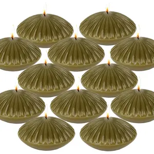 Large 3" 10 Hour Unscented Olive Floating Ribbed Tealight Candles for Wedding Party Pool Holiday Cylinder Vase Centerpieces Set of 12