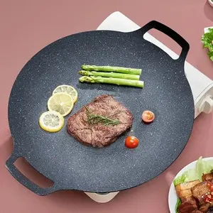 Kitchen Accessories Stainless Steel Round Barbecue Plate with Handle, 1 Count BBQ Pan For Vegetable Egg Pork, Kitchen Gadgets