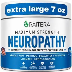 Raitera Maximum Strength Neuropathy Cream - Extra Large 7oz - for Feet, Hands, Legs, Arms, Toes, with Arnica, MSM, Menthol & Natural Ingredients