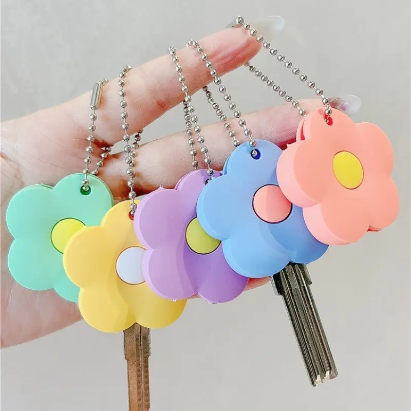 5-Piece Flower-Shaped Keychains Set, Home Security Door Keys Cover, Ordinary Key Head Decoration, Women's Accessories, Flower Shape Design, Decorative Appeal, Fashion Keychain