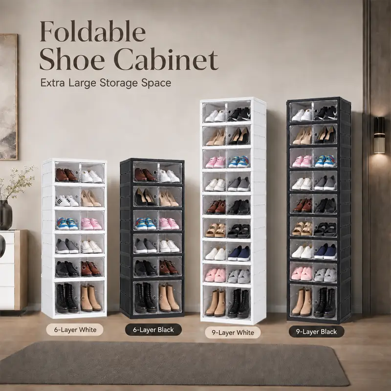 UFORU folding shoe rack, magnetic transparent door shoe cabinet, 9