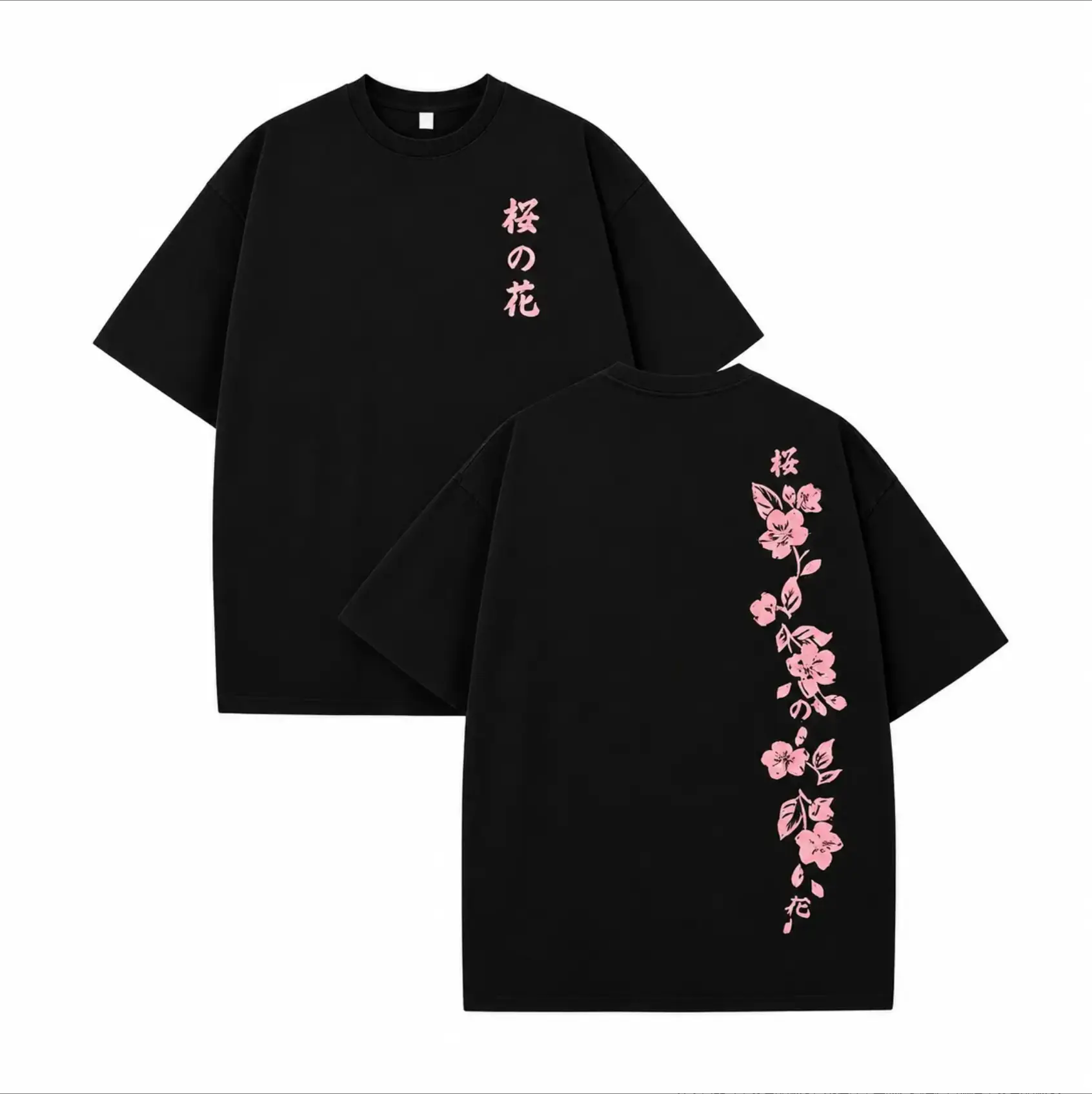 Retro Y2K tie-dye casual short-sleeved T-shirt with double-sided high-definition Japanese cherry blossom print. Made of 230g premium cotton, it's skin-friendly and breathable. Unisex street style Thanksgiving gift T-shirt. Oversized Black Aesthetics Flora