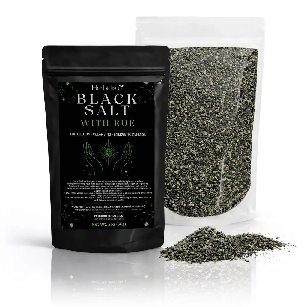 Yerbero Viral Ruda (Rue) + Black Salt 2oz (56g) – Protection & Cleansing Ritual Salt – Wiccan, Brujeria