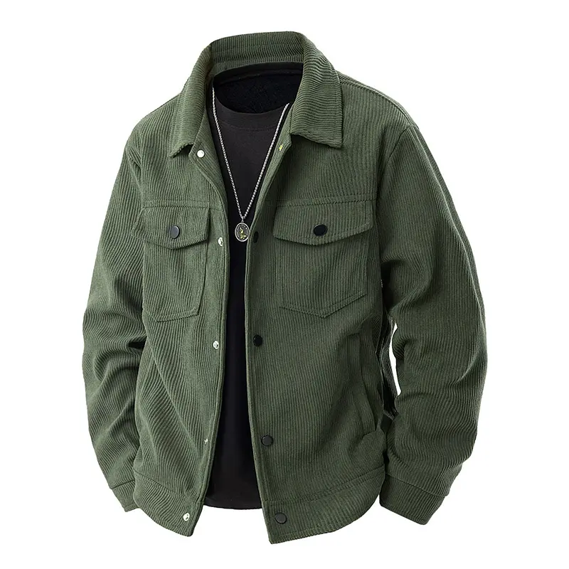 Men's Corduroy Workwear Lapel Jacket, Single Button Multi-Pocket Casual Outerwear, Solid Textured Short Workwear Coat For Men Spring And Autumn Daily Commute