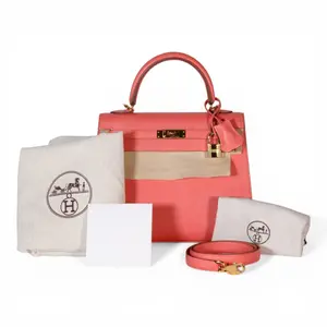 Pre-owned HERMÈS Leather Shoulder Bags Hermes Kelly 25 Flamingo Epsom with Gold Hardware 2015