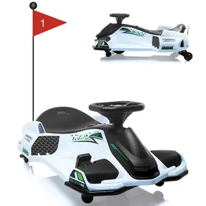 GARVEE 24V Ride-On Drift Car with 7Ah Battery and 180W Brushless Motor, Electric Drifting Go-Kart for Riders up to 110 lbs, Featuring Music, Front and Tail LED Lights, and Low-Power Alarm in White