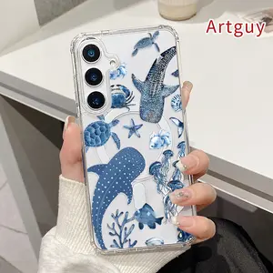 Compatible for Samsung Galaxy S26 Edge S23 Ultra S24 Plus FE S25 S22+ Whale Shark Ocean Pattern Shockproof Non-Yellowing Crystal Transparent Acrylic Soft Case Supports Wireless Charging