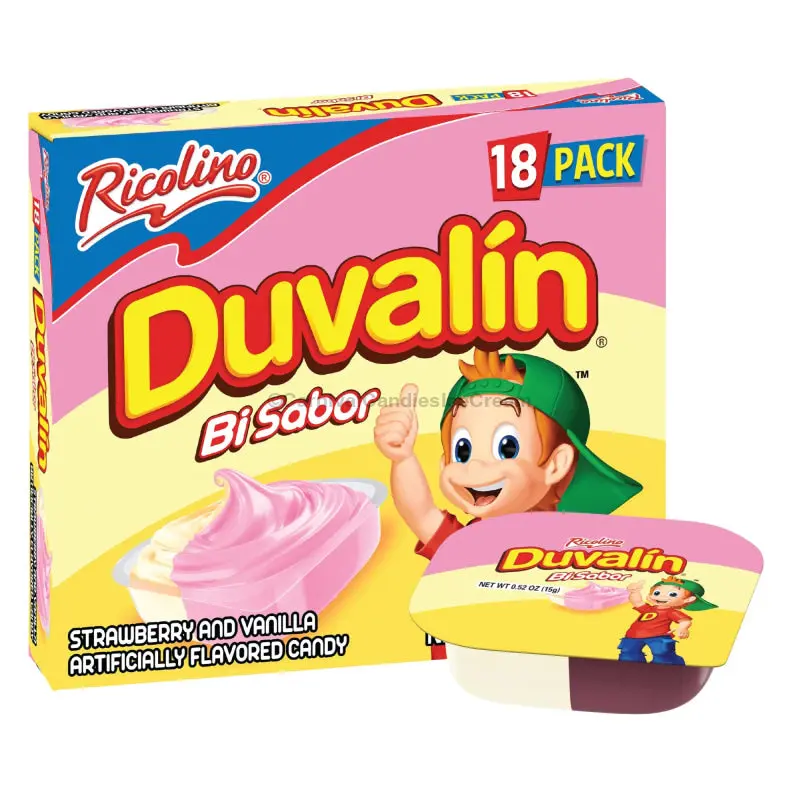 Ricolino Duvalin 2-Flavor (Vanilla-Strawberry) (18 Count) Candy Sweet Bonbon Snack Candies Bite, Mexican Candy, Dulces Mexicanos