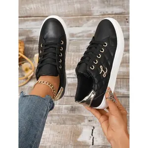 Women's Casual Colorblock Sneakers, Low-Top Lace-Up Skate Shoes, Comfortable Canvas Footwear for Daily Wear