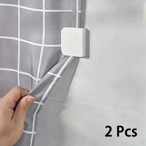 Multi-Functional Shower Curtain Clips, Splash-Proof & Sticky, Plastic Material, Easy Installation, Stylish Bathroom Decor, 2 Pieces Set