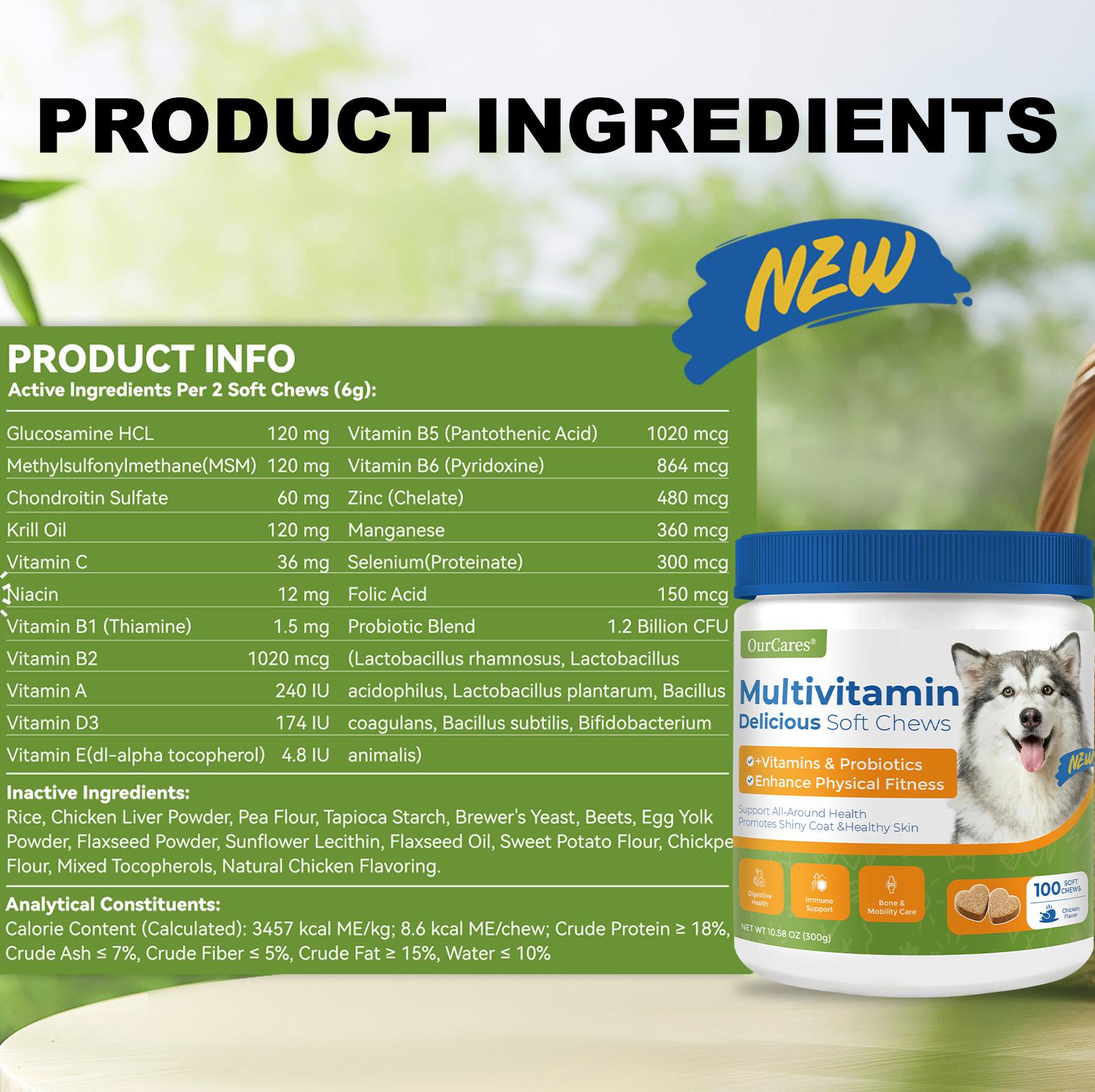 OurCares Generation 2 Dog Multivitamin Supplements 100 Count Dog Multivitamin Chewable Immune Joint Support Skin Gut Health Glucosamine & Probiotics - Safe for Senior & Puppy Multivitamin - Chicken Flavor Pet Daily Chews Snacks OurCares Generation 2 Dog Multivitamin Supplements 100 Count Dog Multivitamin Chewable Immune Joint Support Skin Gut Health Glucosamine & Probiotics - Safe for Senior & Puppy Multivitamin - Chicken Flavor Pet Daily Chews Snacks