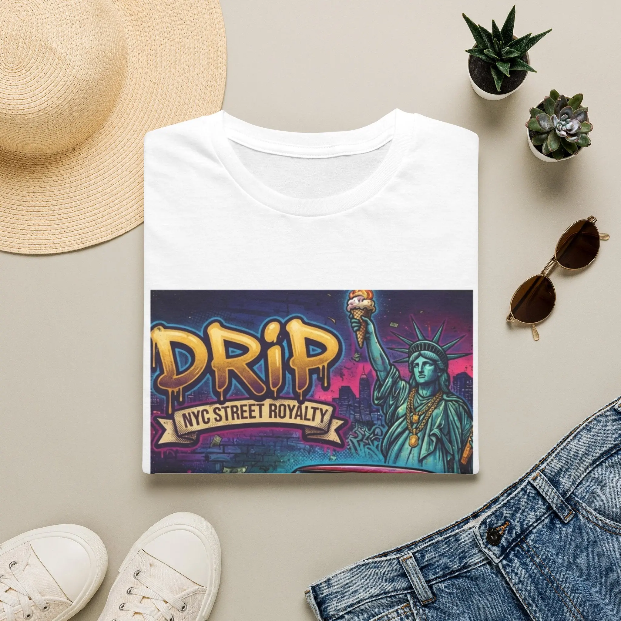Drip NYC Street Royalty T‑Shirt — Liberty Statue Car Graffiti Tee