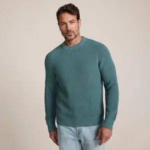 Lands' End Men's Cotton Drifter Saddle Crewneck Shaker Sweater - X Large - Tourmaline