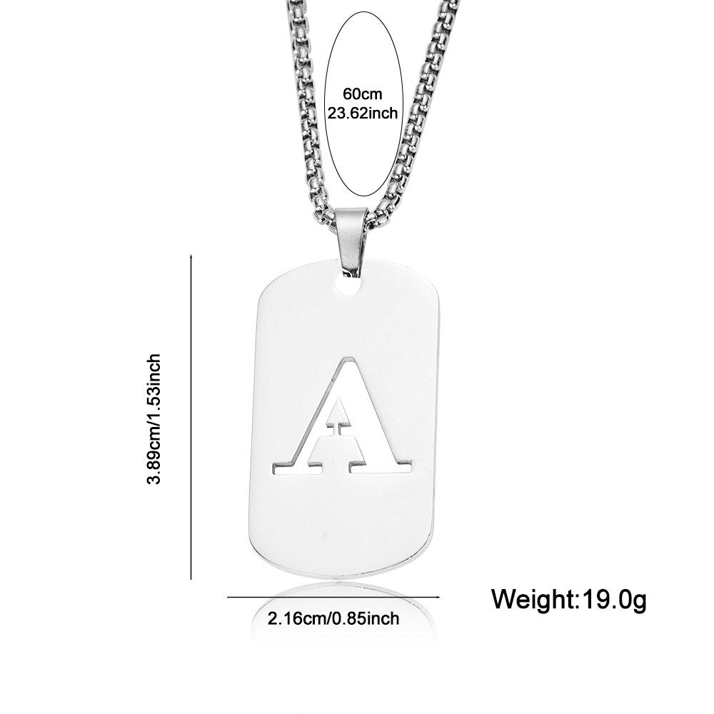 Initial letter necklace, golden, silver, black stainless steel hip-hop geometric pendant, A-Z letter pendant chain, suitable for couples, friends, gifts, anniversaries.