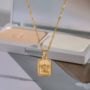Gold Rectangular Angel Pendant Necklace