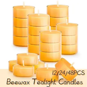 12/24/48PCS Beeswax Tealight Candles Smokeless Honey Scented Bee Wax Candle Home Handmade Tea Candles Beeswax Votive Candles