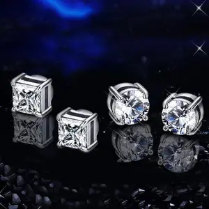 2 Pairs Stainless Steel Stylish Non-Piercing Magnetic Stud Earrings Hypoallergenic CZ Men and Women 5-8MM Sizes