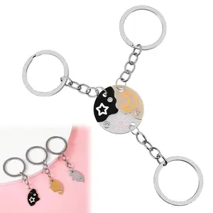 Best Friend Keychain Set of 3, Sun Moon Star Puzzle BFF Split Design, Matching Friendship Keychains for Women & Girls, Trio Gift Idea