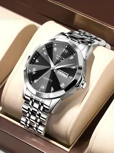 Men's Business Fashion Classic Design Stainless Steel Quartz Watch, Modern Fashionable Wristwatch, Fashion Watch for Party, Daily Clothing Decor, Trendy All-match & Exquisite Watch for Birthday Gift with Box