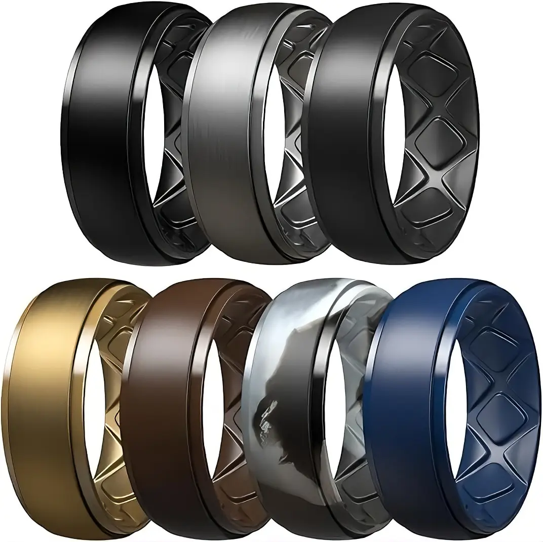 Egnaro Men's Silicone Wedding Rings 10mm Wide 2.5mm Thick Rubber Band Pack Perfect Size Guarantee