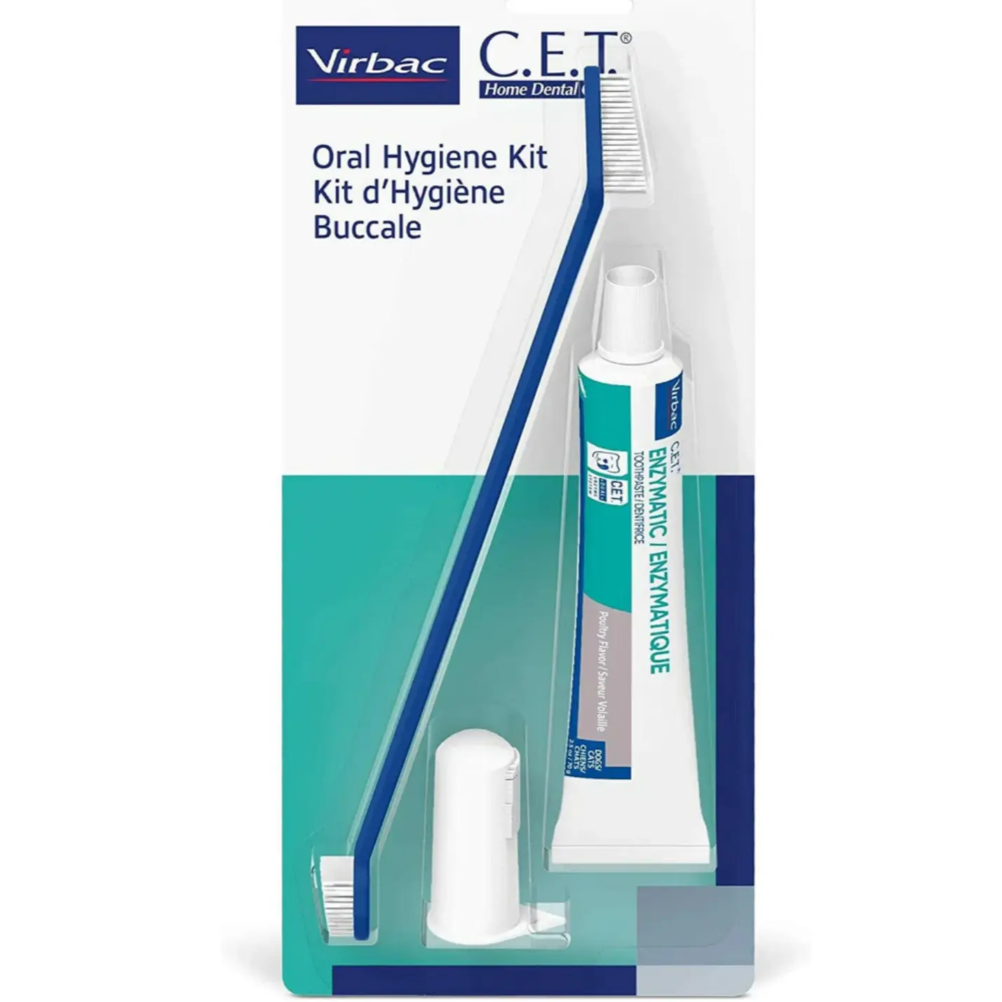 C.E.T. Dog Oral Hygiene Kit - 25 Years of Experience, Enzymatic Toothpaste (Xanthan Gum, Glycerin, Glucose Oxidase, Sorbitol, Tasty Poultry Flavor), Dual-Sided Soft Bristles Toothbrush, Ergonomic Design Grooming Tool, Finger Brush for Plaque Control