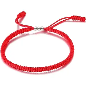 Red Lucky Bracelet, Red Bracelet For Protection, Red Hand Braided Rope Thread, Surfer Bracelet, Wrist Wrap Bracelet, String Rope Bracelet for Him Her, Women Men