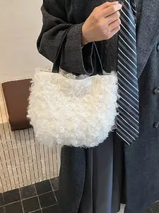 Lightweight Fluffy Handbag - Medium Size Plush Material for Everyday Essentials Soft Cozy Feel Imported for Unique Touch
