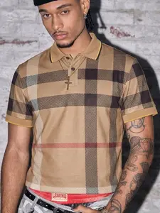 American Style New Polo Shirt, Man, Vintage Plaid Checked Print, Casual Loose Fit, Comfortable for All Seasons, Perfect for Parties and Outdoor Activities