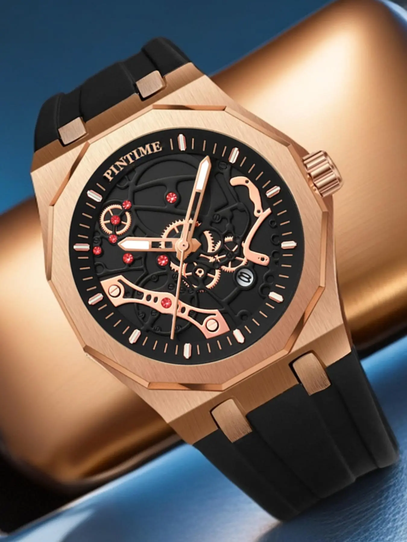Men's Quartz Watch with Silicone Strap, Large Analog Dial Calendar, Casual Style, All Seasons Wear, Case, Buckle Closure, Quartz Wristwatch, Fashion Wristwatch, Analog Quartz Watches