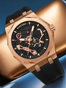 Men's Quartz Watch with Silicone Strap, Large Analog Dial Calendar, Casual Style, All Seasons Wear, Case, Buckle Closure