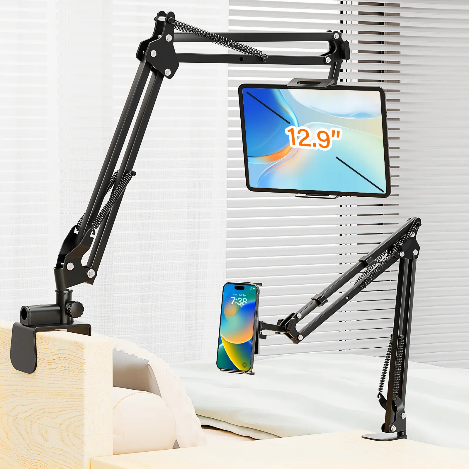 【DealsForYouDays】PEYOU Lazy Stand,Mobile Phone Holder,Universal Rotatable Tablet Desk Stand for Tablets & Smartphones,Free Extension and Folding Carbon Steel Material Sturdy and Durable Cellphone Mount