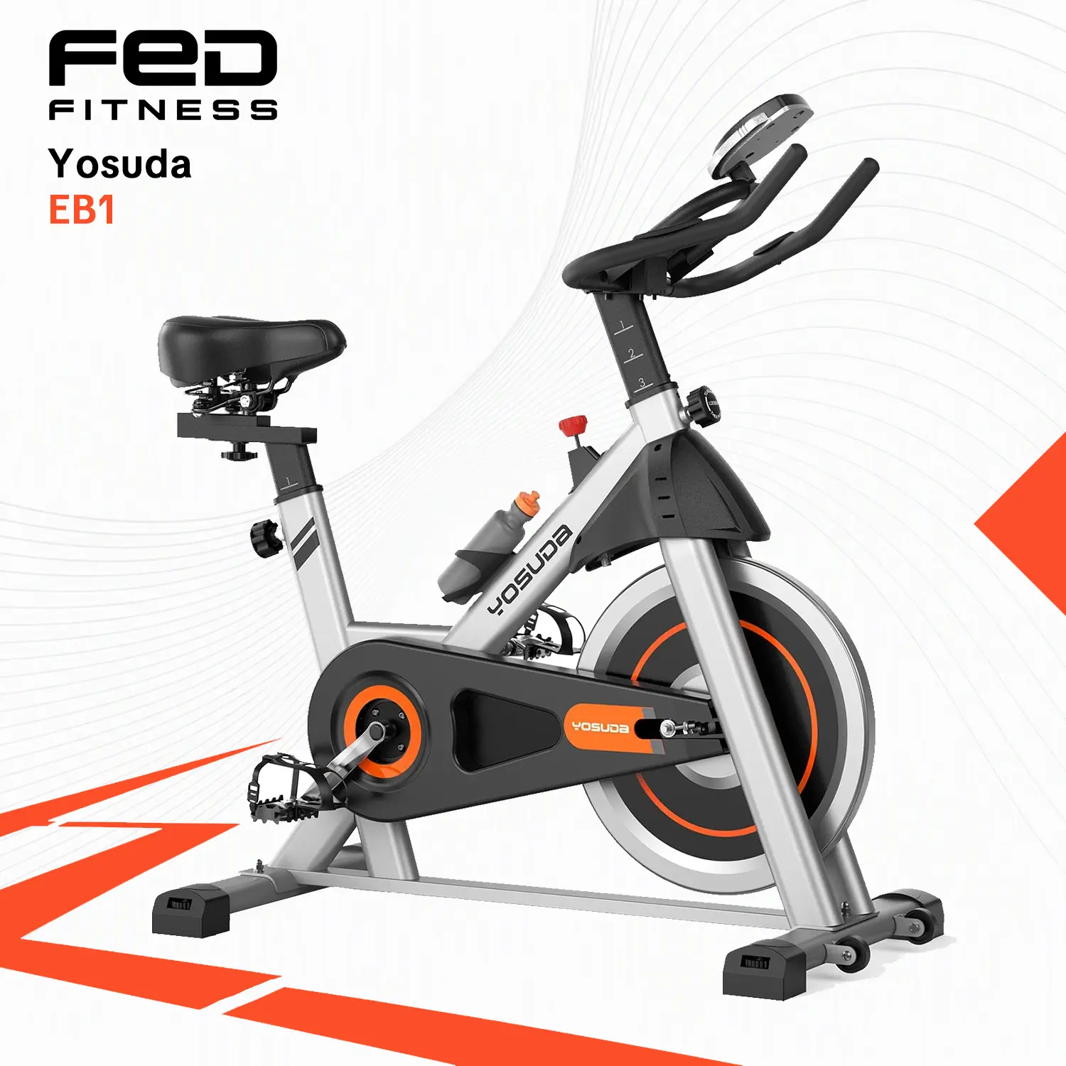 FED Fitness Yosuda Series EB1 Silent Magnetic Indoor Cycle - Unisex Home Gym Cardio Equipment for Cardio at Home, 300lb Weight Capacity, Low Noise, Exclusive App, Tablet Holder, Adjustable Seat, Fast-Stop Brake