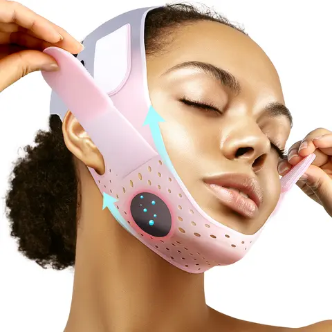 JUSRON Double Chin Reducer V Line Face Lifting Strap - Soft Food-Grade Sil. Adjustable Face Shaper, Daily Self Care Gadgets for Women, Alcohol-Free Facial Tool for Travel Essentials (Pink1)