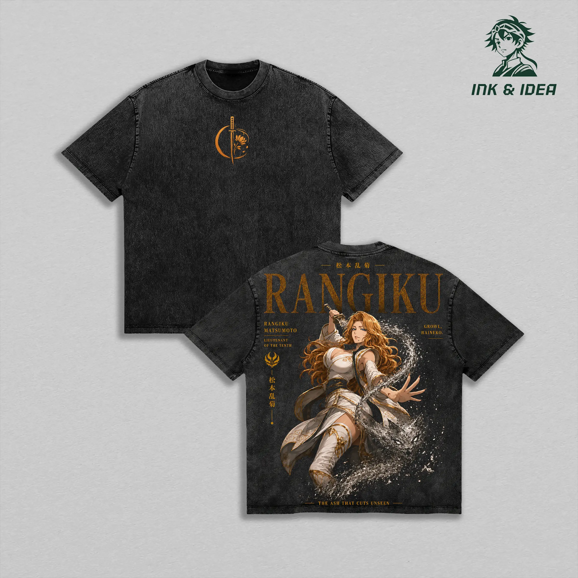 Rangiku Matsumoto Bleach Vintage Washed Heavyweight Cotton T-Shirt, Haineko Zanpakuto Soul Reaper Anime Graphic Tee, Double Sided Oversized Streetwear Shirt, Tenth Division Lieutenant Manga Unisex Apparel, Retro Anime Fan Gift