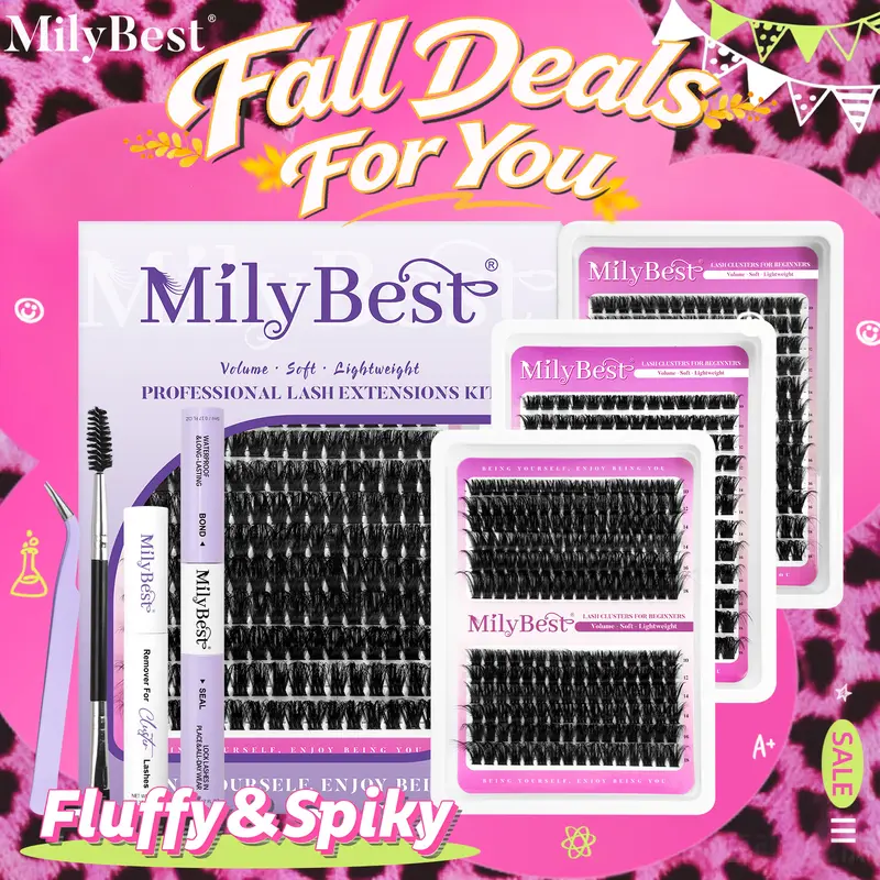 MilyBest Lashes Clusters Kit - 3 Styles Mixed Length Individual Eyelashes Extensions, Makeup, Cosmetic, with Tweezers, Bond & Remover, Professional Self-Grafting False Lashes for Women,falldealsforyou