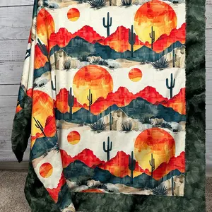 Desert Sunset on Camo Luxe 55x79 Large Minky Blanket