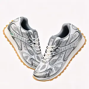 Y2K Silver Metallic Running Shoes for Men Women Chrome Platform Sneakers Breathable Mesh Chunky Shoes Retro Futuristic Casual Walking Shoes Gum Sole Streetwear Footwear