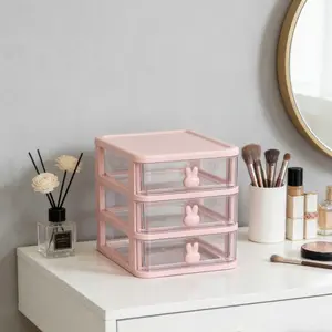 Desktop small item organizer Desk Tidy with a pull-out design. The transparent drawers make it easy to take and place items, and the cute handles help you get rid of a messy and disorganized desktop.