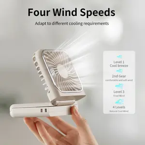 Portable Handheld Fan with Foldable Stand & LED Makeup Mirror 3-Speed Rechargeable Mini Fan USB Rechargeable Ideal Travel Companion for Women